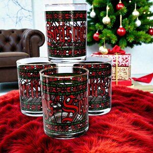 HOUZE Vintage Seasons Greetings Rocks Glasses Tumblers Set of 4